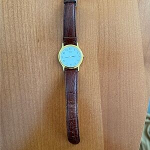 Gold Watch with Brown Leather Strap